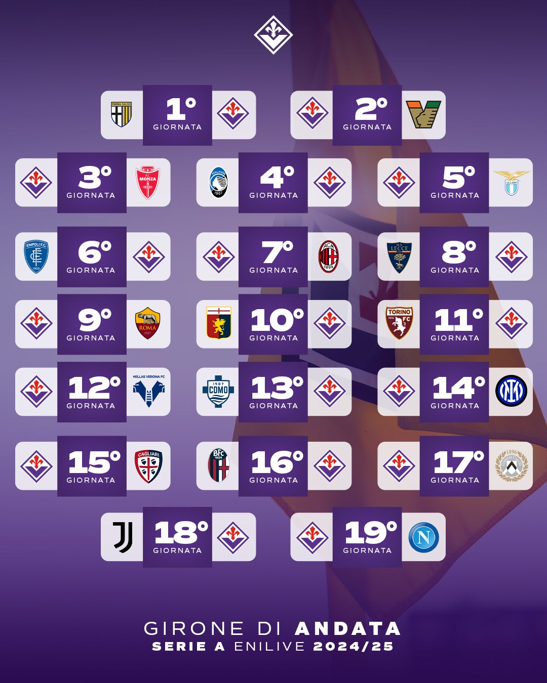 Fiorentina, il calendario della Serie A 20242025